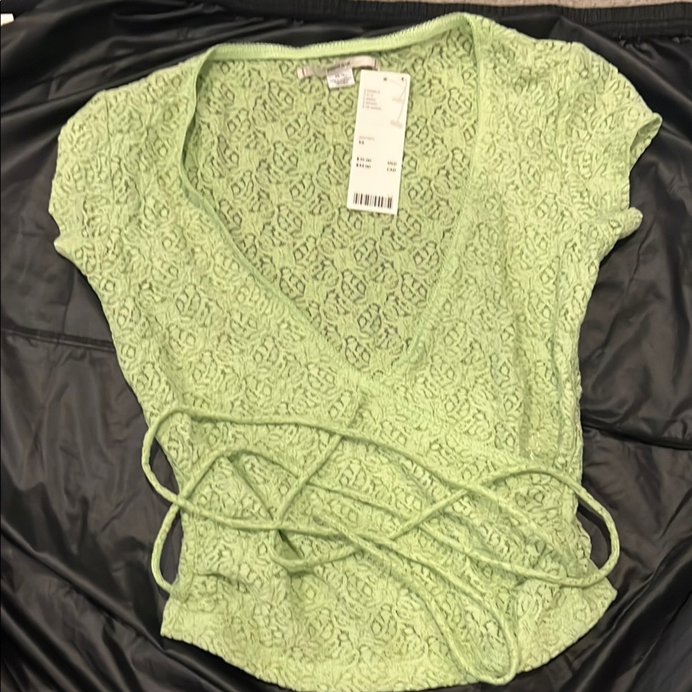 Urban Outfitters Green Wrap Blouse with Cap Sleeves